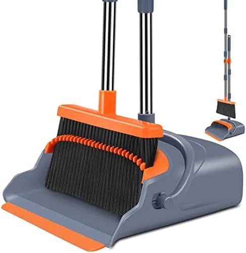 48 in. Black-Orange Long Stainless Steel Handle Upright Broom and Dustpan Set